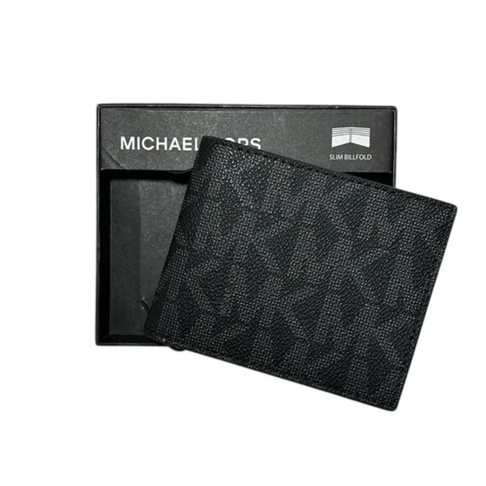 Michael‎ Kors Mens Slim Billfold Wallet Black Signature Monogram Logo NIB